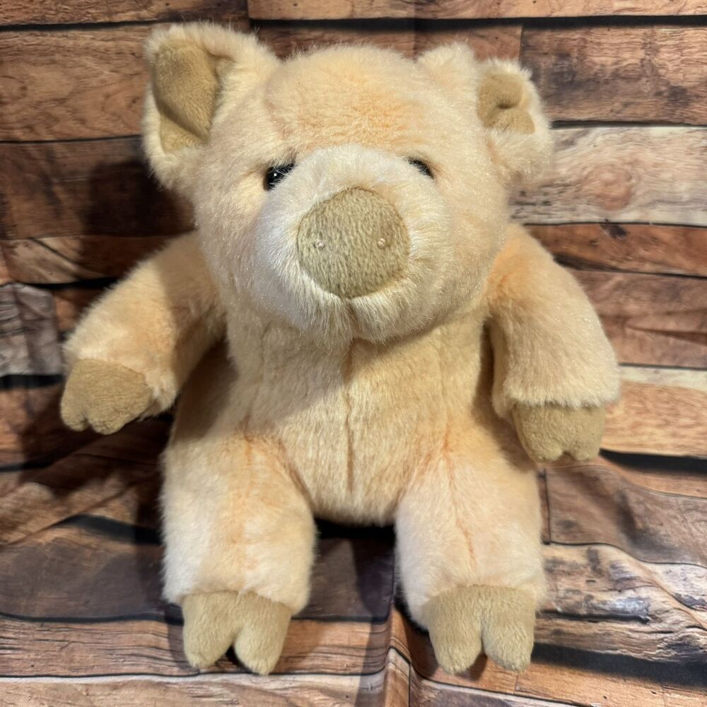 Vintage Manhattan Toy Pig Plush 1999 Stuffed Animal Peach Beige Curly Tail 9"